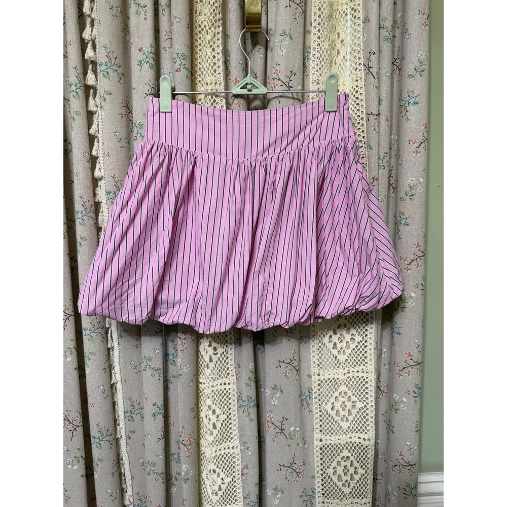 Btween Girls Size 12 Pink Pinstripe Bubble Skirt Cotton Preppy